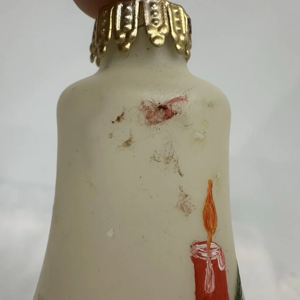 One Antique West German Hand‎ Blown Mercury Glass Bell Ornament Candle Pine Bow